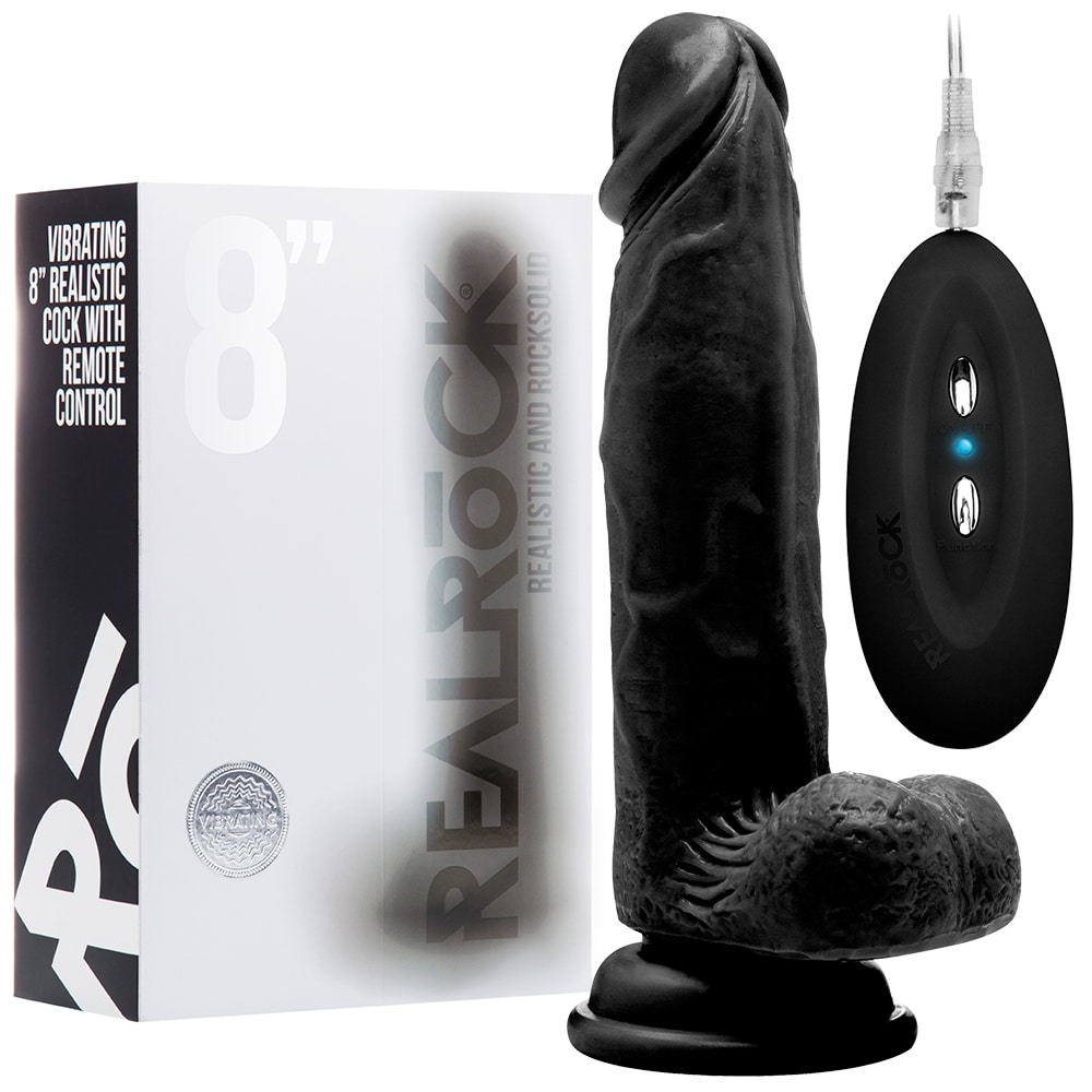 Realrock - Vibrador Realístico Com Testículos  8” Preto - Image 2