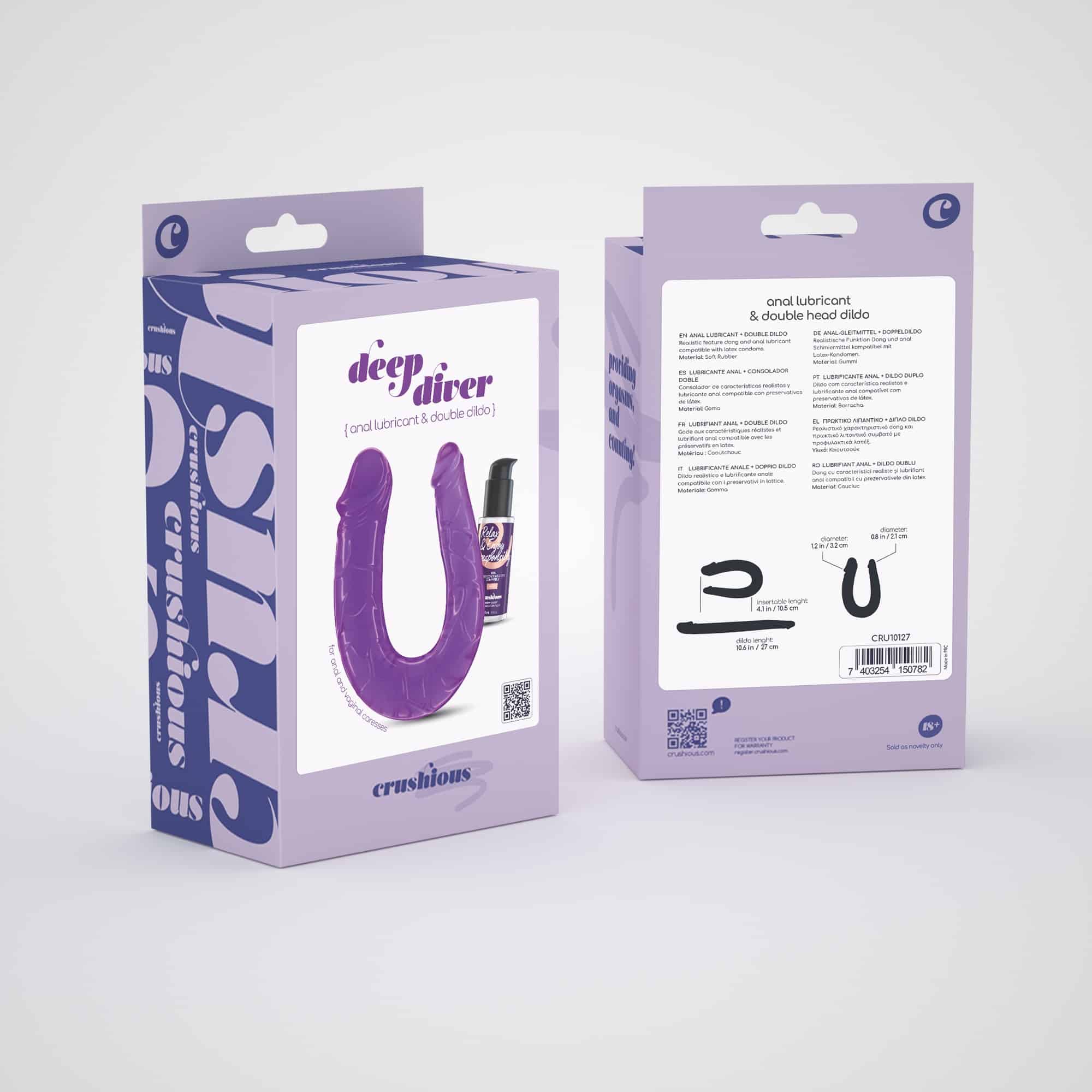 Crushious - Deep Diver Dildo Duplo Com Lubrificante Anal 50ml  Roxo - Image 6