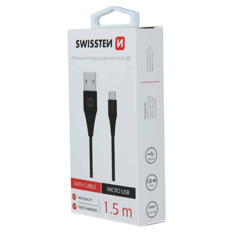 Swissten - Cable USB - microUSB (black - 1.5m) - Image 2