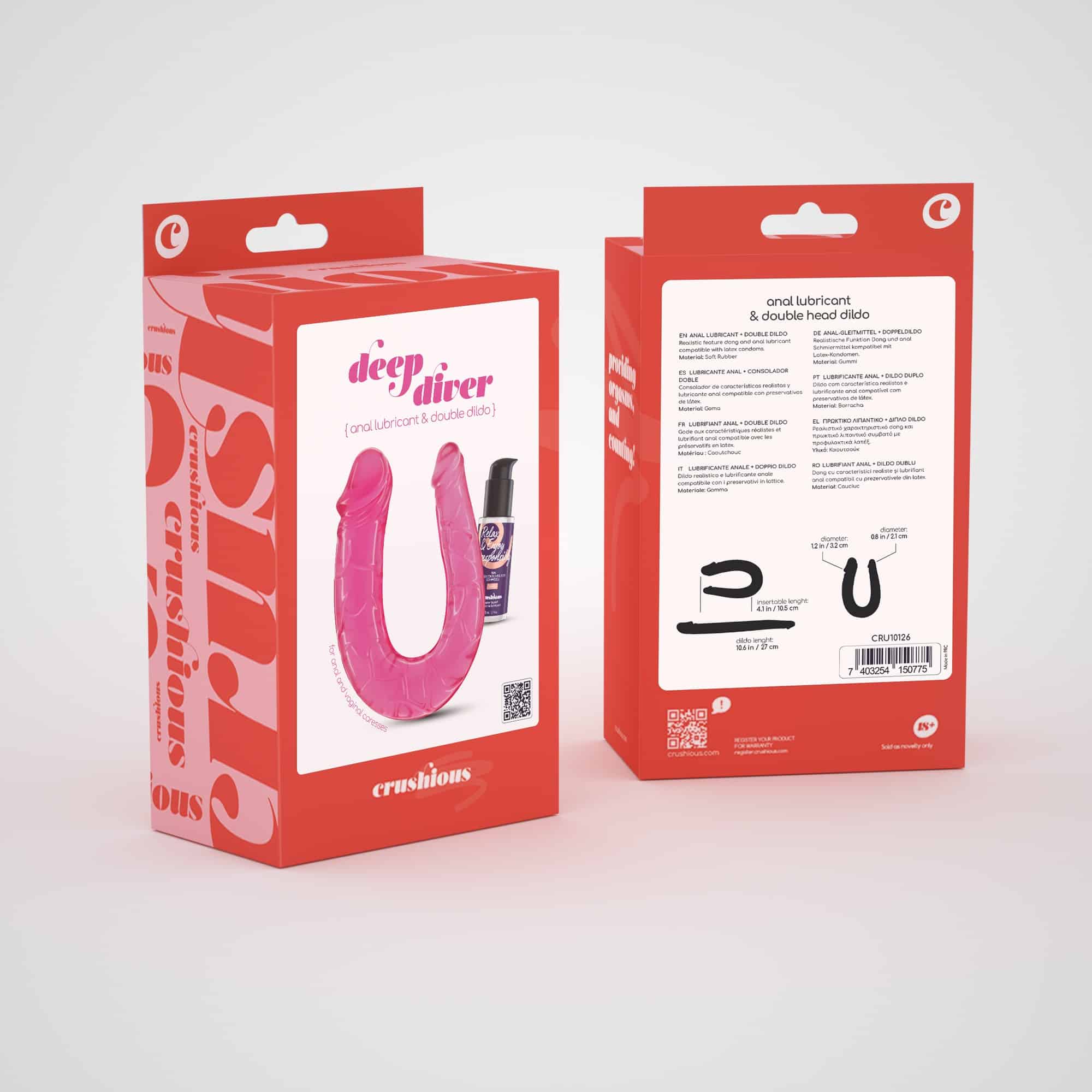 Crushious - Deep Diver Dildo Duplo Com Lubrificante Anal 50ml Rosa - Image 9