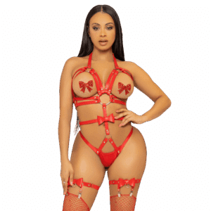 Leg Avenue Kink - Arnês De O-Ring Estinhados Tamanho M - Vermelho