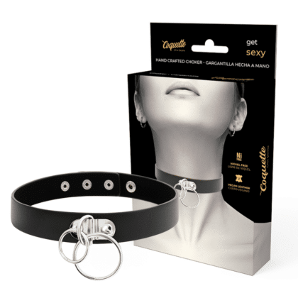 Coquette - Chic Desire Garganta Artesanal Couro Vegano - Anel Duplo