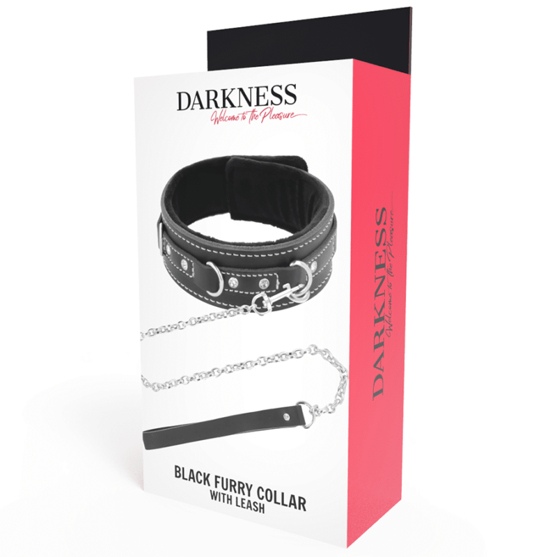 Darkness Black Furry Collar With Leash - Image 5