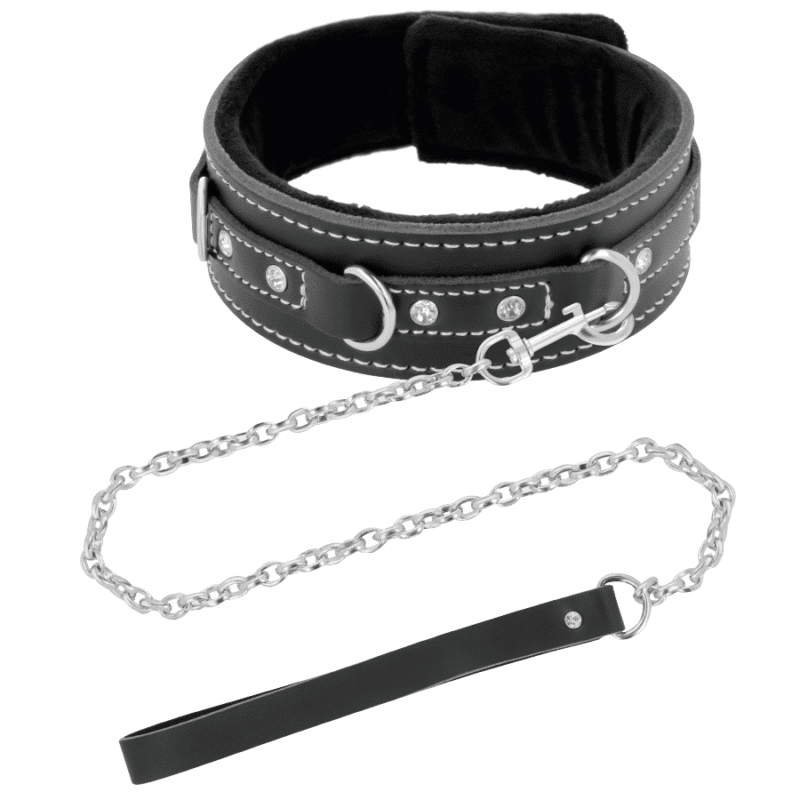 Darkness Black Furry Collar With Leash - Image 2