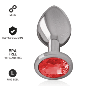 Intense - Plug Anal De Metal De Alumínio Com Cristal Vermelho Tamanho L