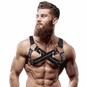 Fetish Submissive Attitude - Arnês De Neoprene Ajustvel Cross-Over Peito Bulldog Com Zípers Para Homens
