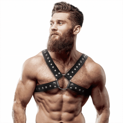 Fetish Submissive Attitude - Arnês De Peito De Couro Eco Cross-Over Para Homem Com Pregos