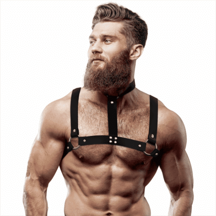 Fetish Submissive Attitude - Arnês De Peito De Couro Eco Ajustvel Com Colar Para Homens