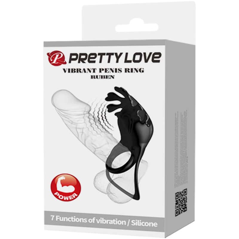 Pretty Love - Anel Vibrador Ruben 7 Vibraões Silicone Preto - Image 9