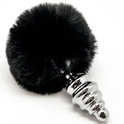 Alive - Plug De Prazer Anal Espiral Metal Fluffy Preto Tamanho M