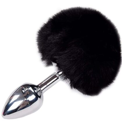 Alive - Plug De Prazer Anal Metal Liso Fluffy Preto Tamanho S