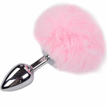 Alive - Plug Prazer Anal Metal Liso Fluffy Rosa Tamanho M