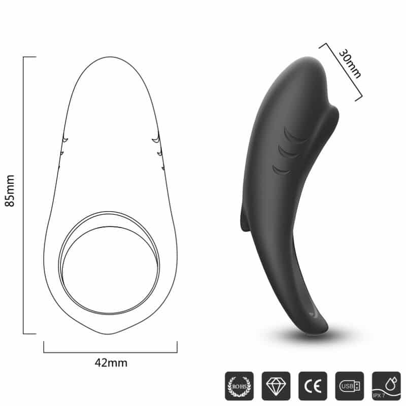 Armony - Anel Vibrador Shark Para Casais Controle Remoto Preto - Image 6