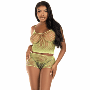 Leg Avenue - Conjunto T-Shirt E Calças Fishnet Lime