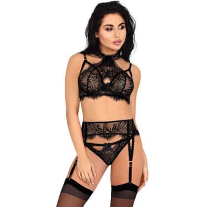 Livco Corsetti Fashion - Majalesa Lc 90526 Suti + Cinta Liga + Calcinha Preta L/Xl