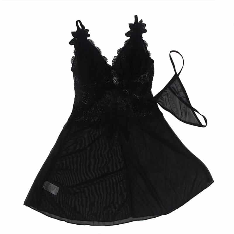 Subblime - Babydoll Tecido De Tule Com Detalhe Renda E Flor Preto L/Xl - Image 3