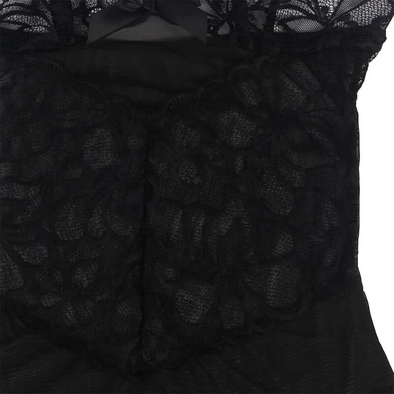 Subblime - Babydoll Com Alas Ajustveis E Renda Transparente Estampado Floral Preto S/M - Image 10