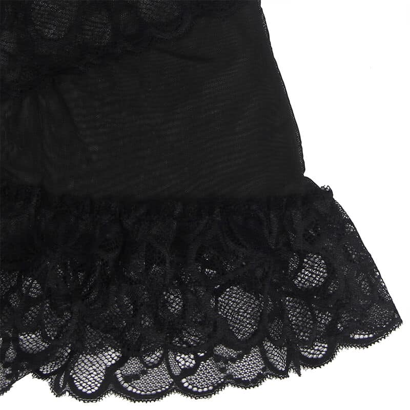 Subblime - Babydoll Com Alas Ajustveis E Renda Transparente Estampado Floral Preto S/M - Image 11