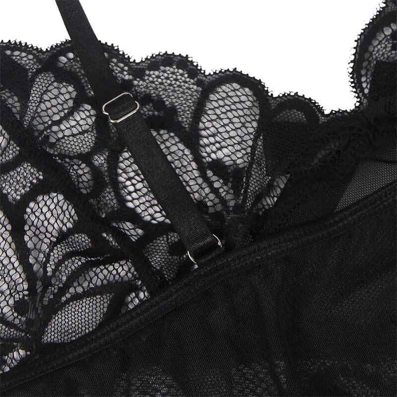 Subblime - Babydoll Com Alas Ajustveis E Renda Transparente Estampado Floral Preto S/M - Image 9