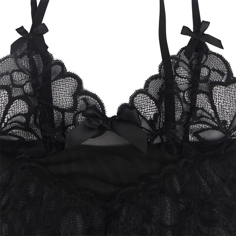 Subblime - Babydoll Com Alas Ajustveis E Renda Transparente Estampado Floral Preto S/M - Image 8