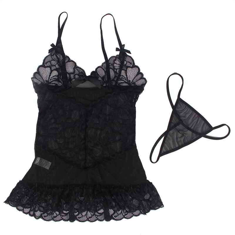 Subblime - Babydoll Com Alas Ajustveis E Renda Transparente Estampado Floral Preto L/Xl - Image 7