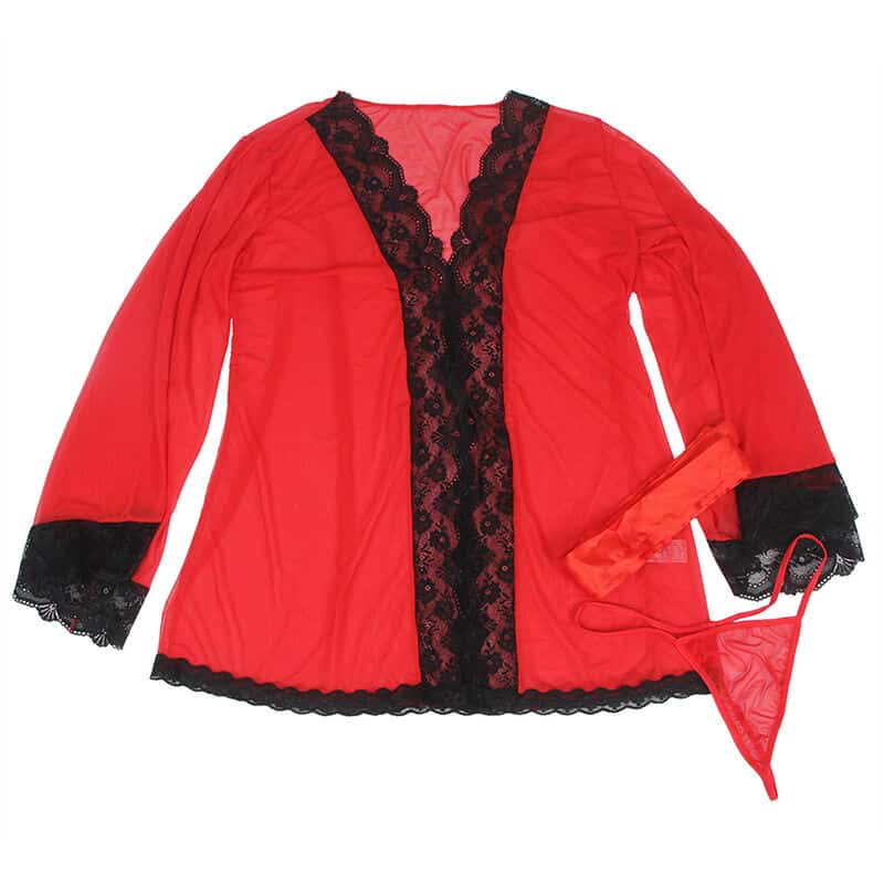 Subblime - Robe Em Tecido Transparente Com Detalhe De Renda Vermelho L/Xl - Image 5