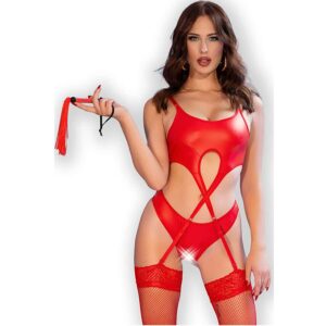 Chilirose - Cr 4625 Conjunto Quatro Peças Crotchless Vermelho L