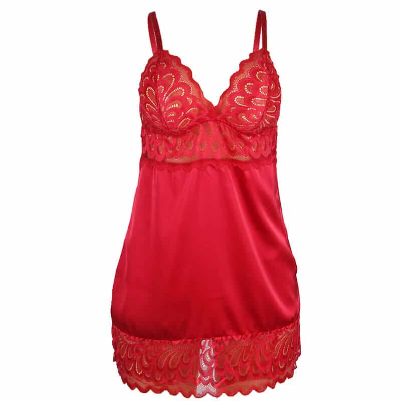 Subblime - Babydoll De Cetim Com Renda Vermelha S/M - Image 4