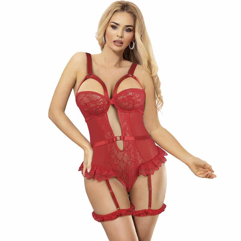 Subblime - Teddy Com Liga Com Detalhe Renda E Tiras Vermelha S/M