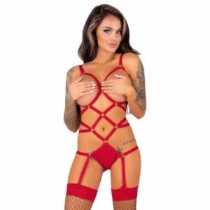 Livco Corsetti Fashion - Thiara Lc 20213 Conjunto Corpo + Meias Vermelhas S/M