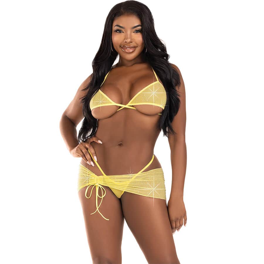 Leg Avenue - Conjunto Três Peças Diamantes Amarelo S/M