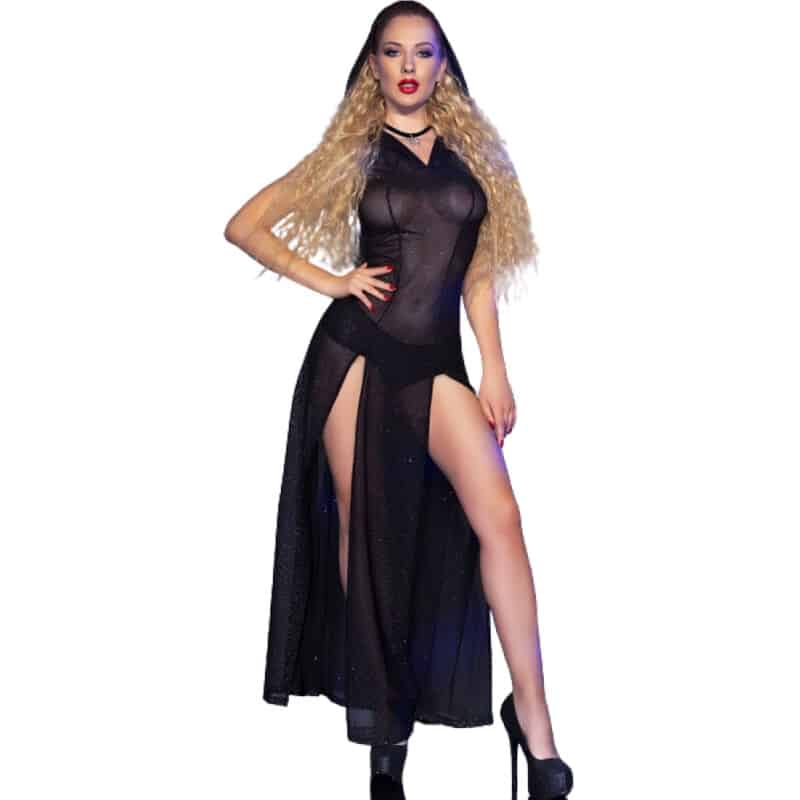 Chilirose - Vestido Longo Cr 4685 Com Capuz Preto S