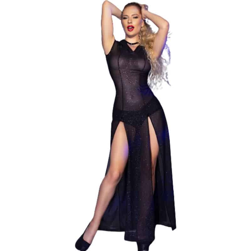 Chilirose - Vestido Longo Cr 4685 Com Capuz Preto S - Image 3