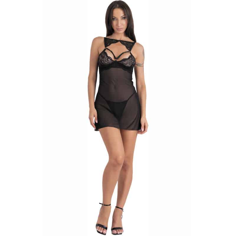 Livco Corsetti Fashion - Krolina Lc 90734 Chemise + Tanga Preta L/Xl - Image 3