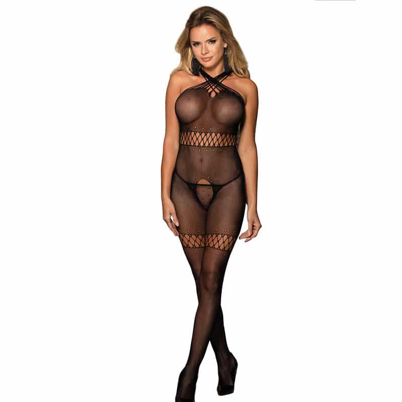 Subblime - 951948 Bodystocking De Rede Com Alas De Pescoo Cruzadas Preto Tamanho Único