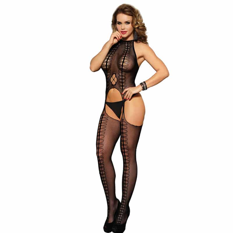 Subblime - 952013 Bodystocking De Rede Com Estampas E Decote Halter Preto Tamanho Único - Image 3
