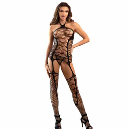 Subblime - 952105 Fishnet Crotchless Bodystocking Com Decote Halter E Costas Abertas Preto Tamanho Único