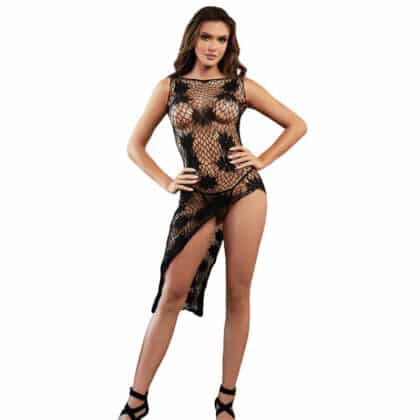 Subblime - 952129 Bodystocking De Rede Com Design De Vestido E Detalhes Florais Preto Tamanho Único