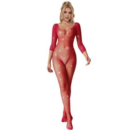 Subblime - 952419 Bodystocking De Rede Com Diamantes Manga Comprida Vermelho Tamanho Único