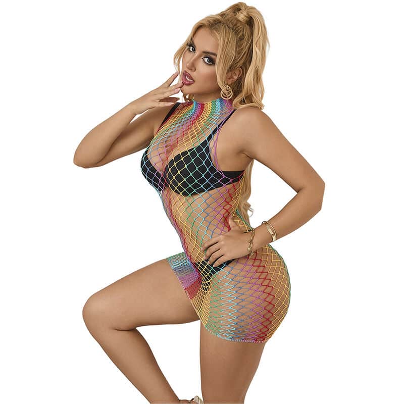 Subblime - 952433 Rainbow Gola Alta Sem Mangas Fishnet Vestido Tamanho Único - Image 5