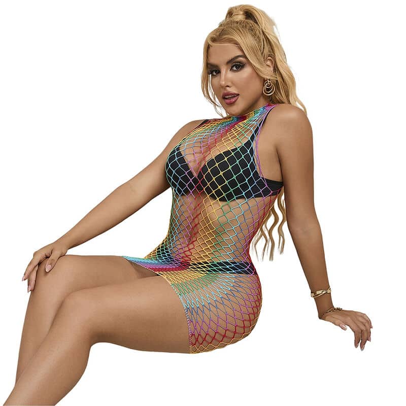 Subblime - 952433 Rainbow Gola Alta Sem Mangas Fishnet Vestido Tamanho Único - Image 3