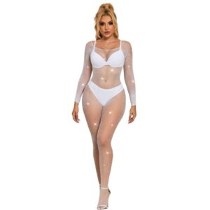 Subblime - 952396 Bodystocking De Rede Com Diamantes Manga Comprida Branco Tamanho Único