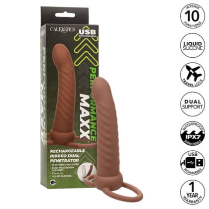 Calexotics - Maxx Ribbed Dual Penetrator 10 Vibrações Marrom