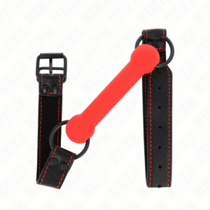 Kink - Mordaça De Osso Com Alça De Couro Vermelha Ajustável 41-57 Cm
