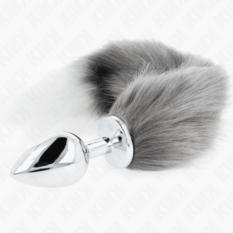 Kink - Plug Anal Tamanho L 10 X 4 Cm Com Cauda Sintética 40 Cm Cinzento E Branco - Image 3