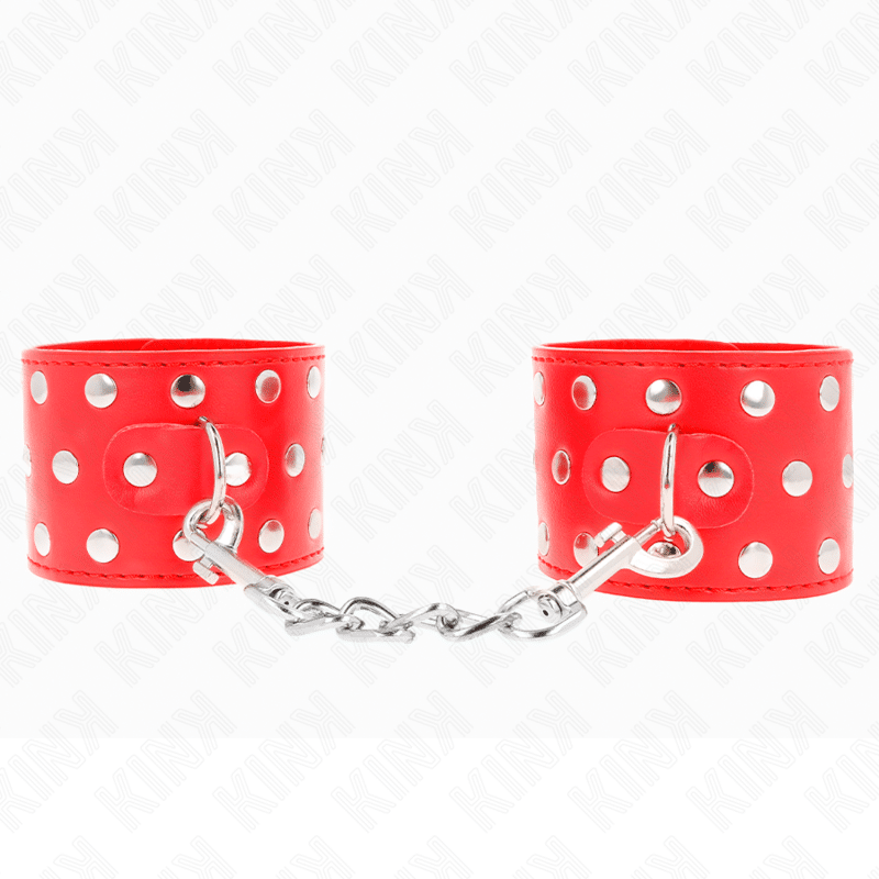 Kink - Retenções De Pulso Com Snap Fasten Completo De Rebites Vermelho Ajustável 19-24 Cm X 5,5 Cm