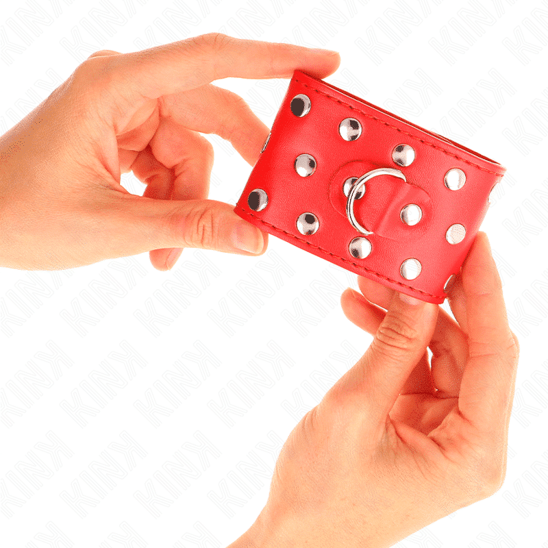 Kink - Retenções De Pulso Com Snap Fasten Completo De Rebites Vermelho Ajustável 19-24 Cm X 5,5 Cm - Image 3