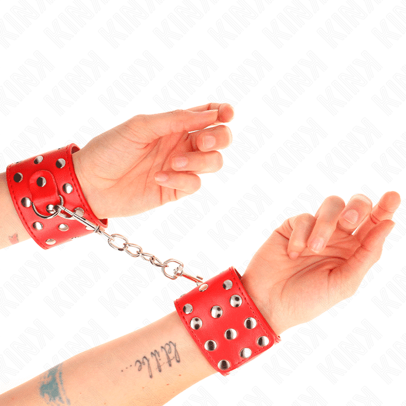Kink - Retenções De Pulso Com Snap Fasten Completo De Rebites Vermelho Ajustável 19-24 Cm X 5,5 Cm - Image 4