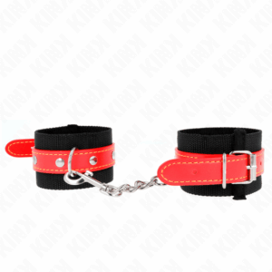 Kink - Punhos De Nylon Preto Com Couro Vermelho Ajustáveis 19-24 Cm X 5,5 Cm
