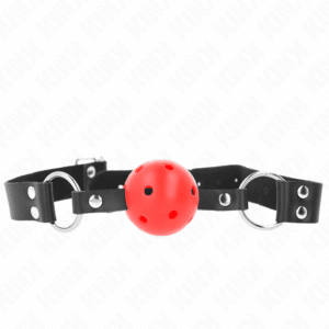 KINK - BOLA RESPIRÁVEL 4 CM MORDAÇA COM REBITE DUPLO VERMELHO 62,5 X 2,5 CM AJUSTÁVEL 42-58 CM